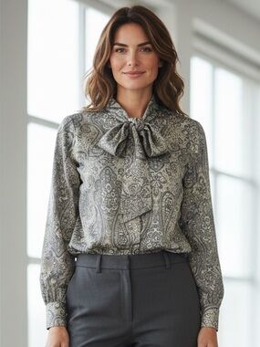 Vintage Haberdashery Collection Paisley Bow Neck Blouse Size 10